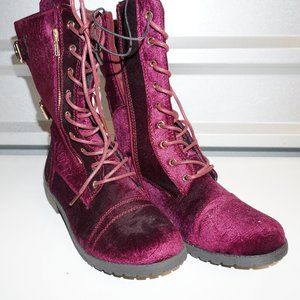 Maroon velvet combat boot floral pattern size 10